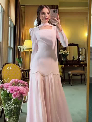 2025 New Hand-Drilled Weaving Woven Tape Design Long-Sleeved Lady Body Dress